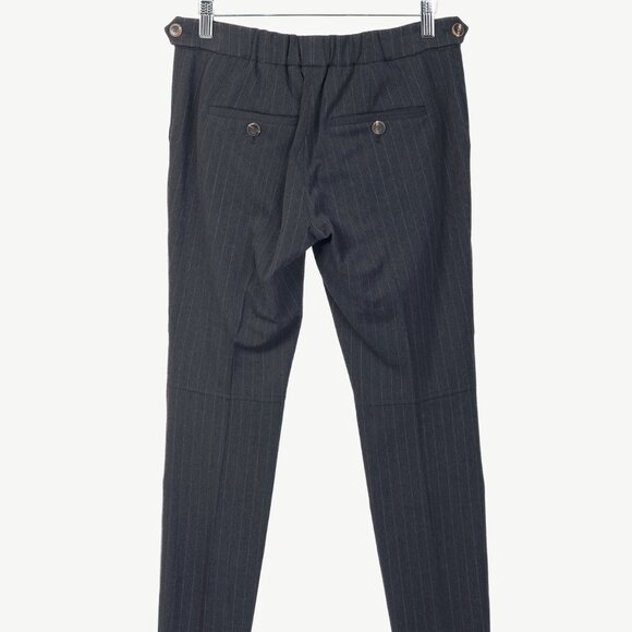 Brunello Cucinelli Grey Wool-Blend Pinstripe Knee-Detail Trousers - Picture 2 of 14